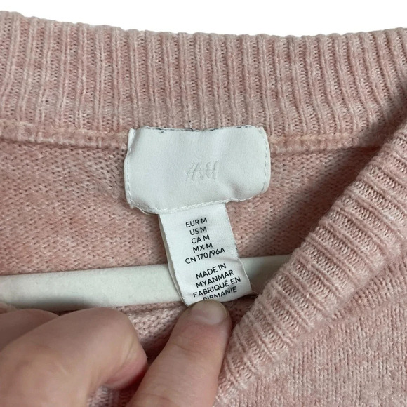 H&M Knit Crew Neck Wool Blend Pullover Sweater in Light Pink Melange Size M - Picture 7 of 9
